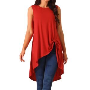 High Low Hem Tops Sleeveless Tunic Top Crewneck Dressy Casual Shirt Red